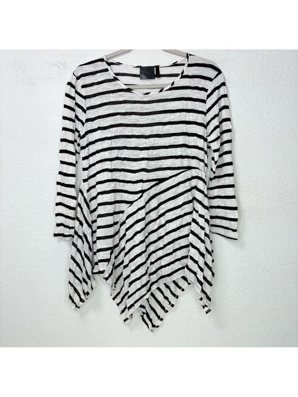 Vecceli Italy Lagenlook Asymmetrical Hem Stripe Tunic Top Fairy Grunge L - Picture 2 of 10
